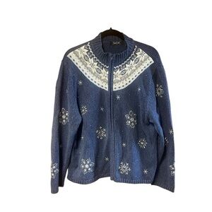 Crystal-Kobe‎ Vintage Beaded Snowflake Cardigan Sweater